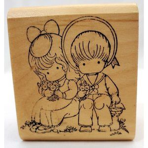 BEST FRIENDS Rubber Stamp craft BOY & GIRL ON BENCH Kidstamps JOAN WALSH ANGLUND